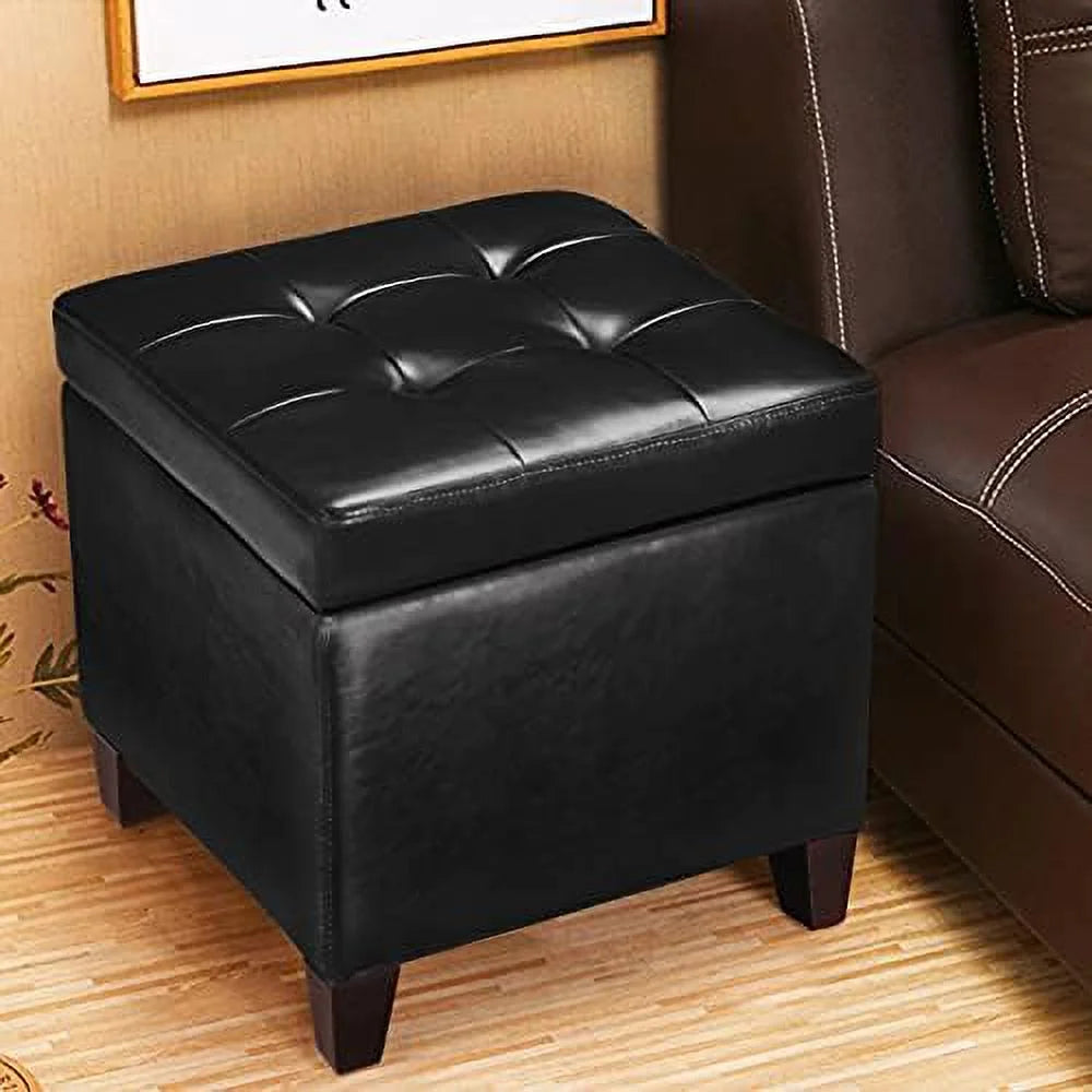 Off-White PU Leather Tufted Cube Ottoman Z208096