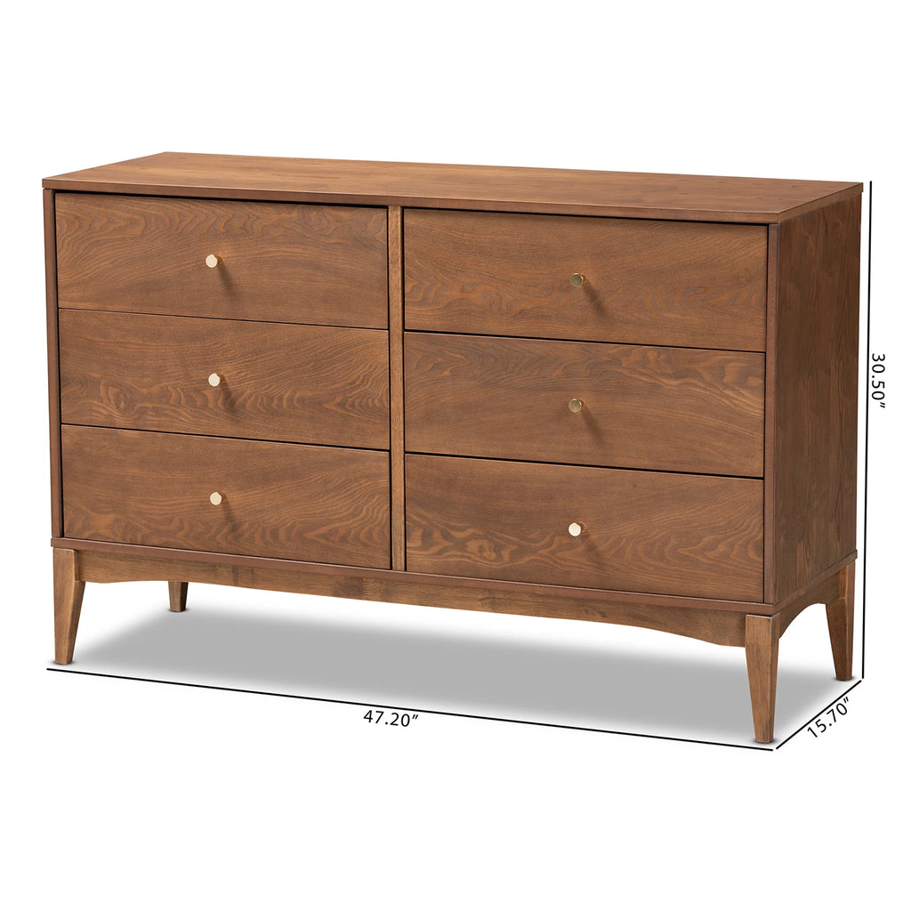 Ash Walnut Finished Wood 6-Drawer Dresser S620793