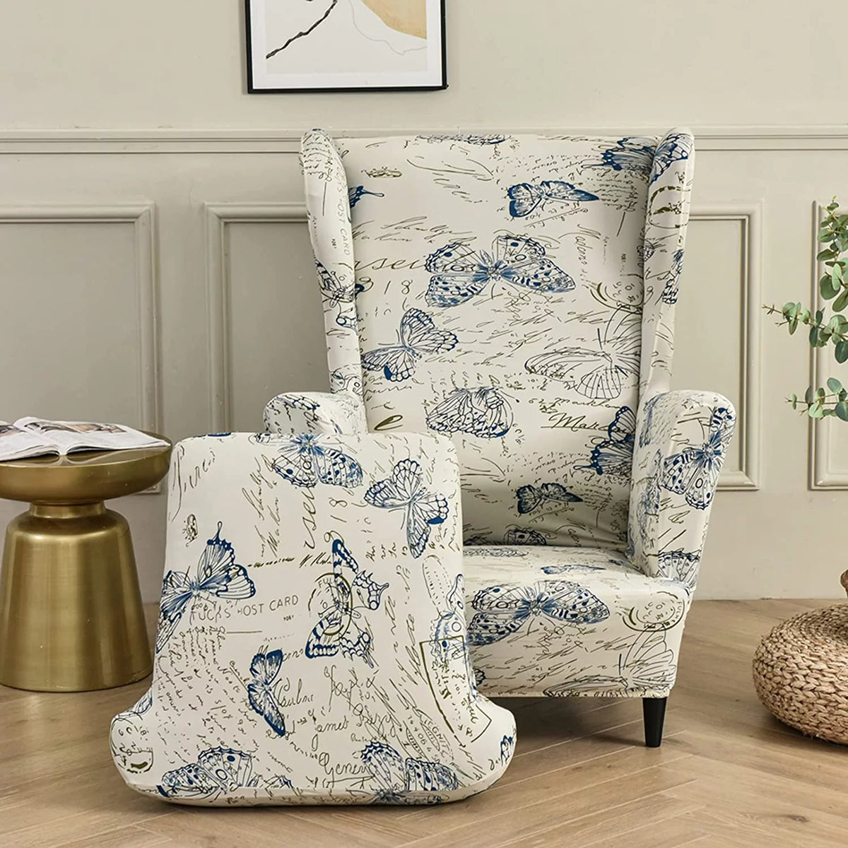 2-Piece Stretch Wingback Chair Slipcovers F4660