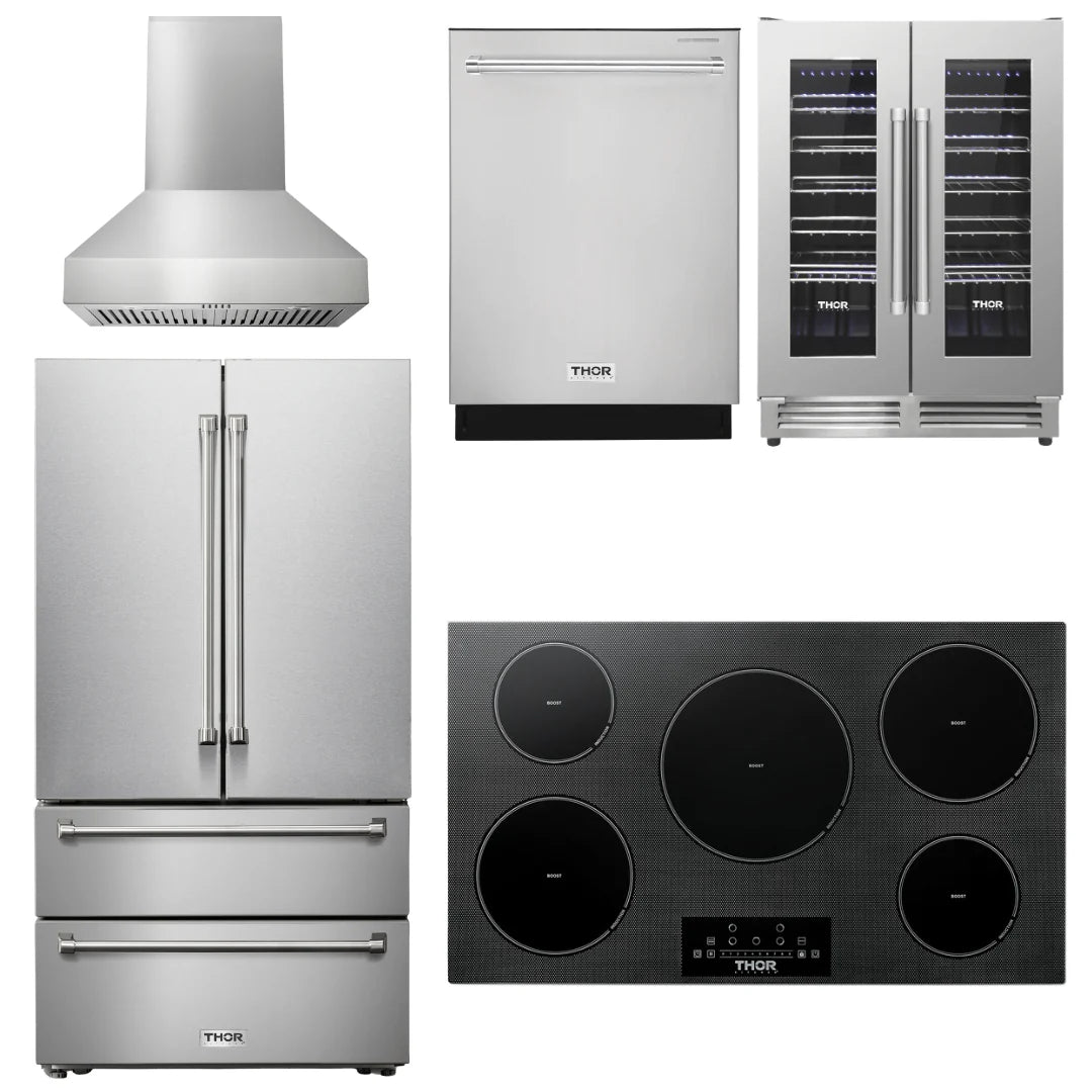 36 Induction Cooktop, Range Hood, Refrigerator, Dishwasher, Wine Cooler G613