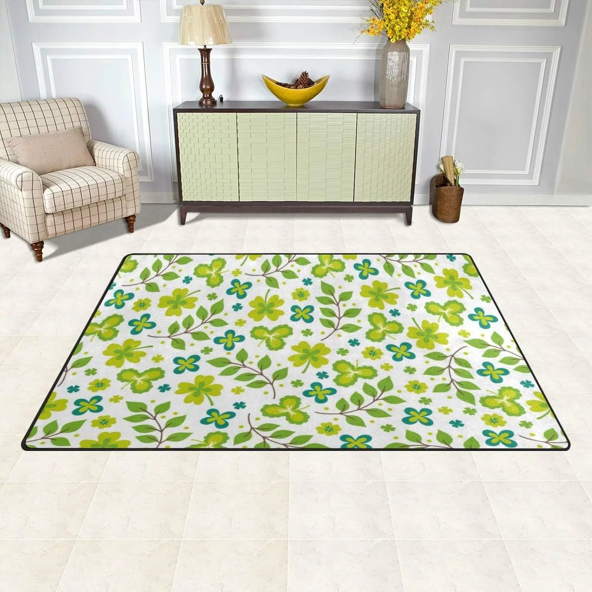 Lightweight Soft Area Rugs 60 x 39 inch Green Leaves J80641