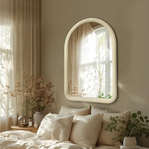 Cream White Arched Full Length Flannel Mirror A2163