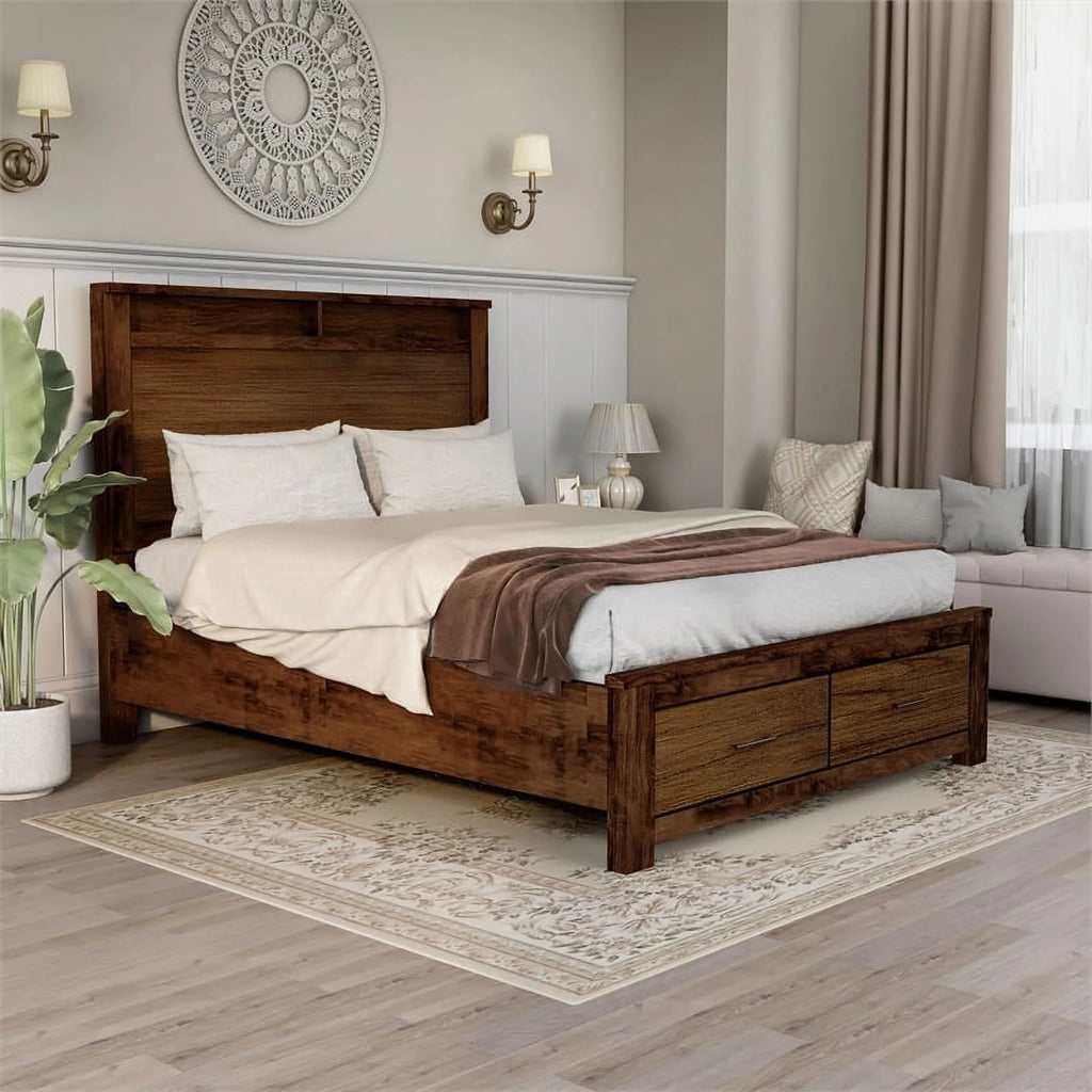 Oak Queen Solid Wood Platform Storage Bed F469
