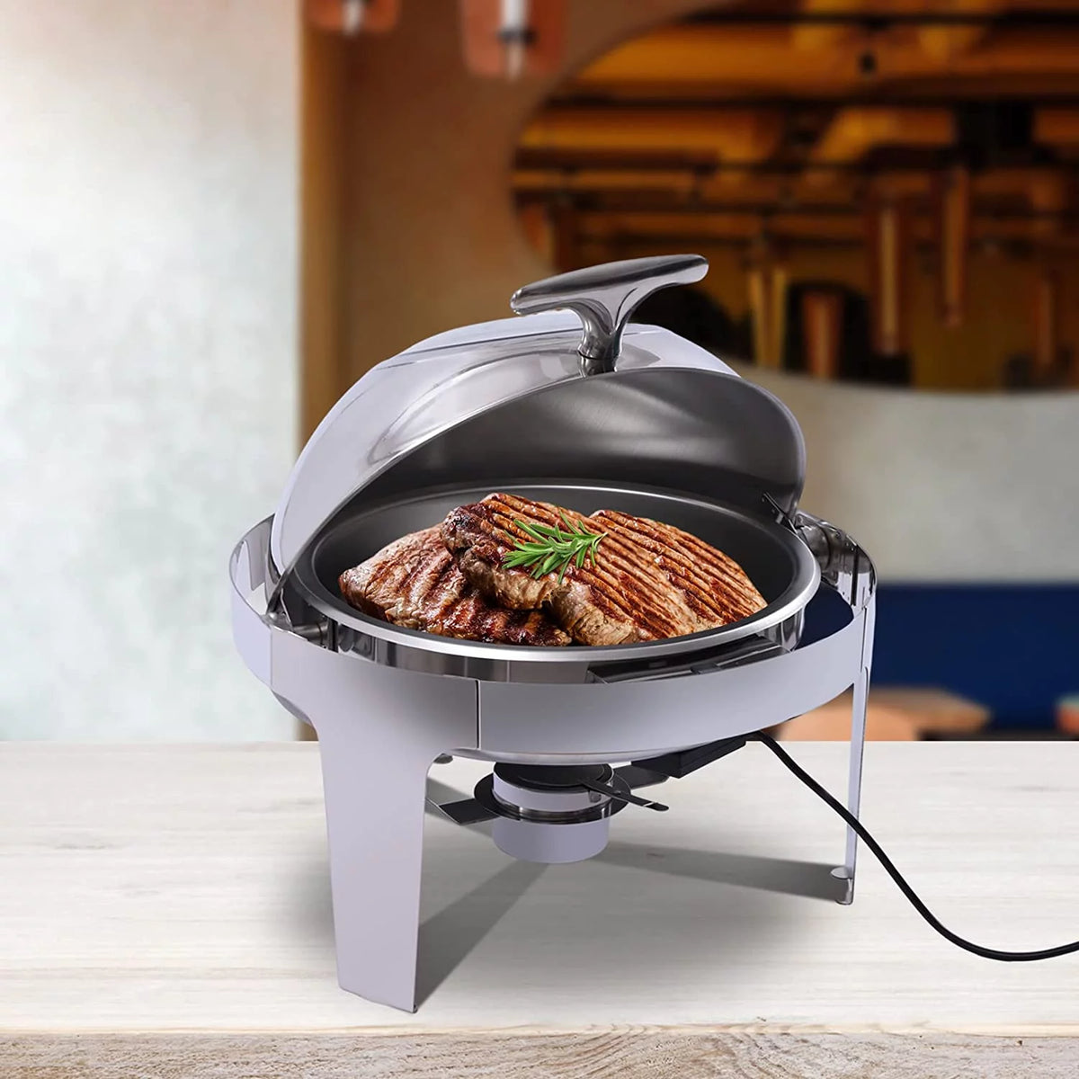 6L Stainless Steel Round Chafing Dish with Glass Lid M2974