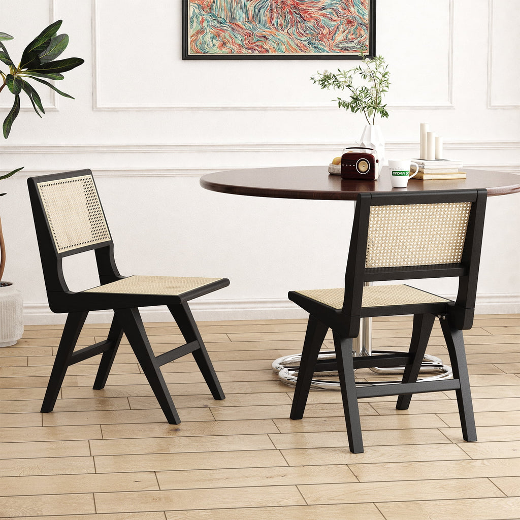 Rattan Wood Chairs Set of 2, Black R663549