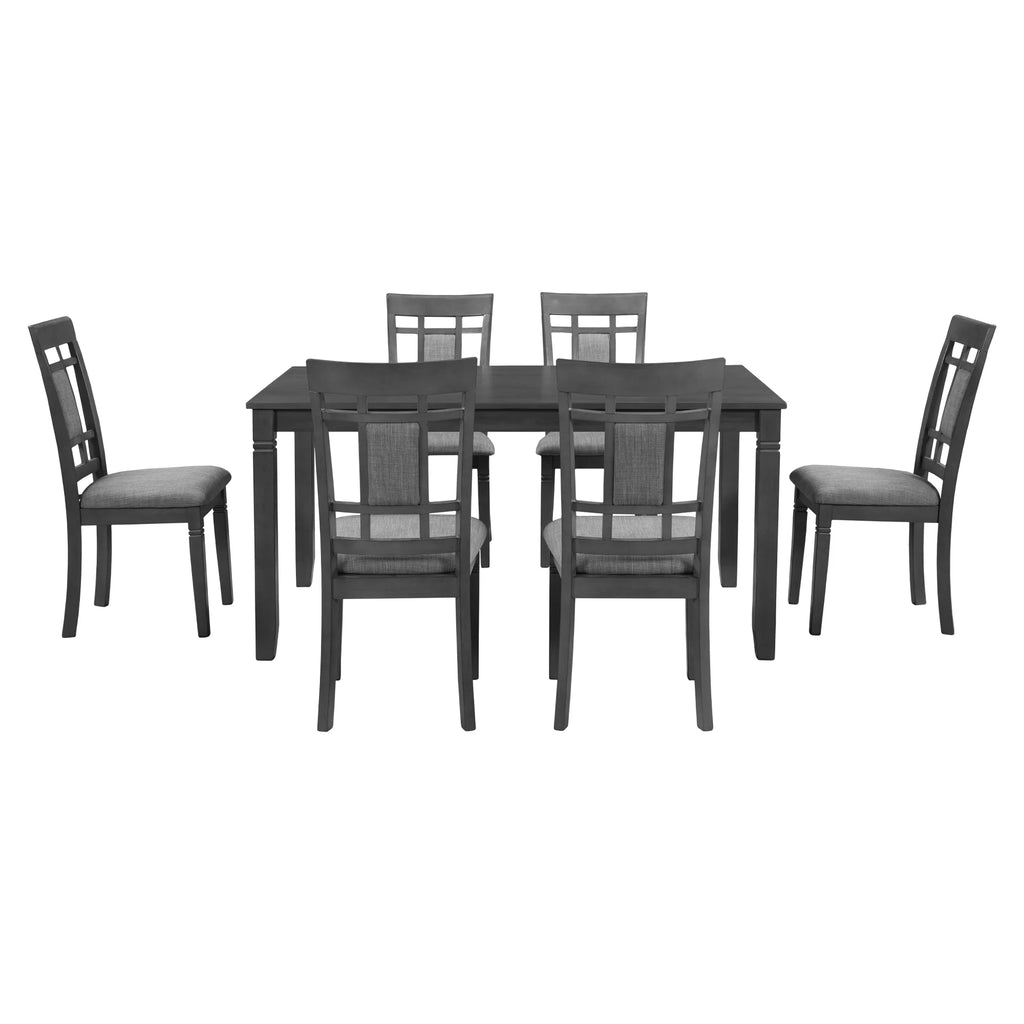 7 Pcs Dining Table and Chair Set with 6 Upholstered Chairs P695523