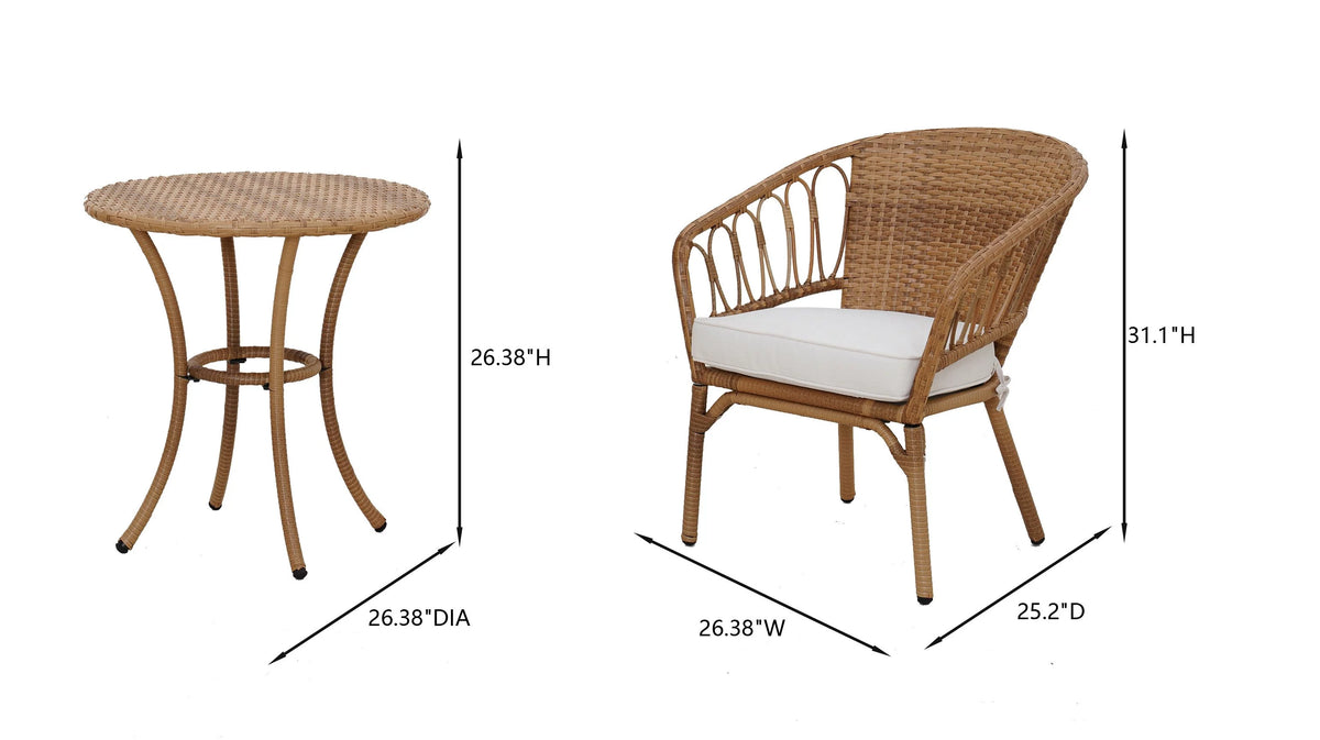 3-Piece Beige Outdoor Wicker Bistro Set Z67251