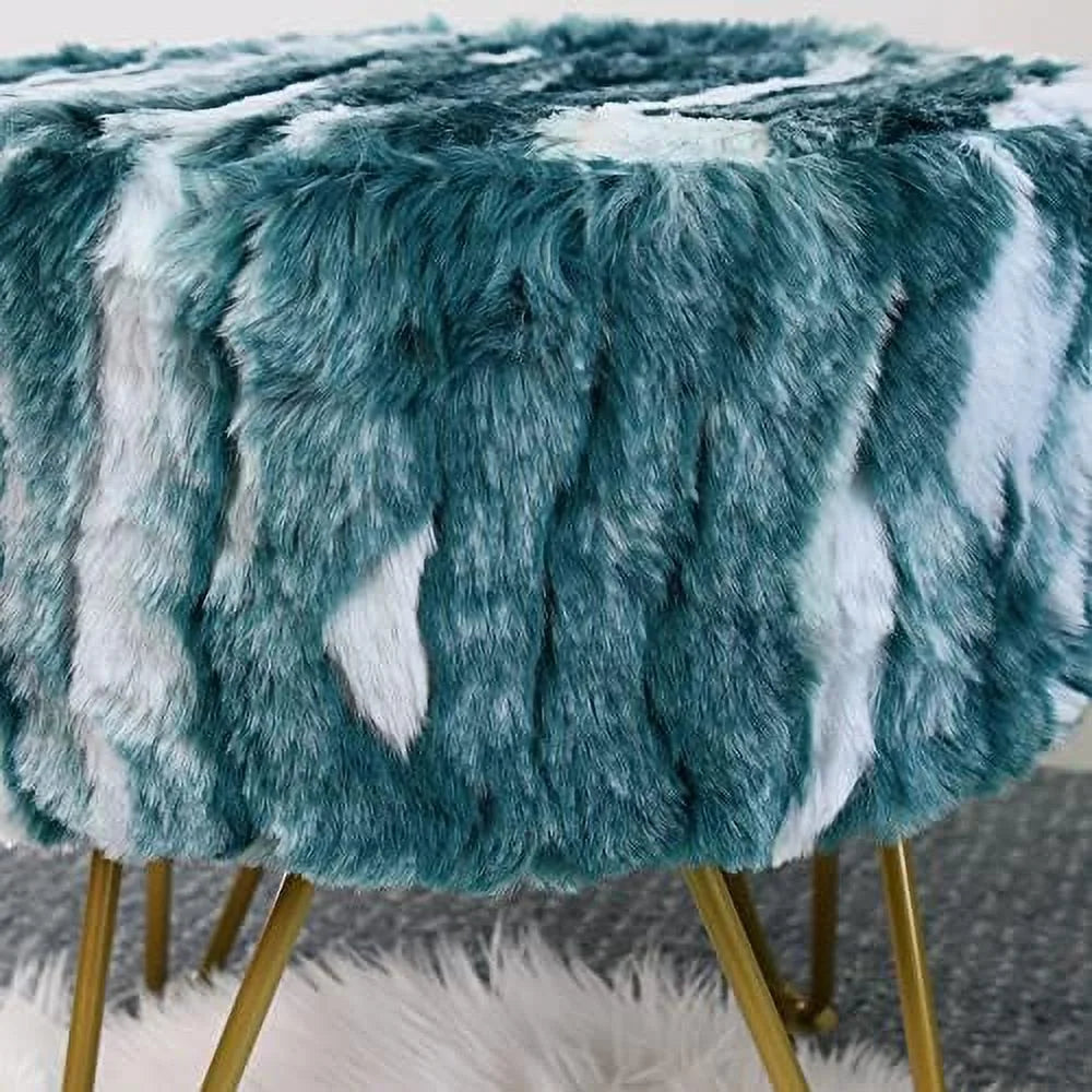 Blue Faux Fur Round Ottoman 18"x18"x18" G426