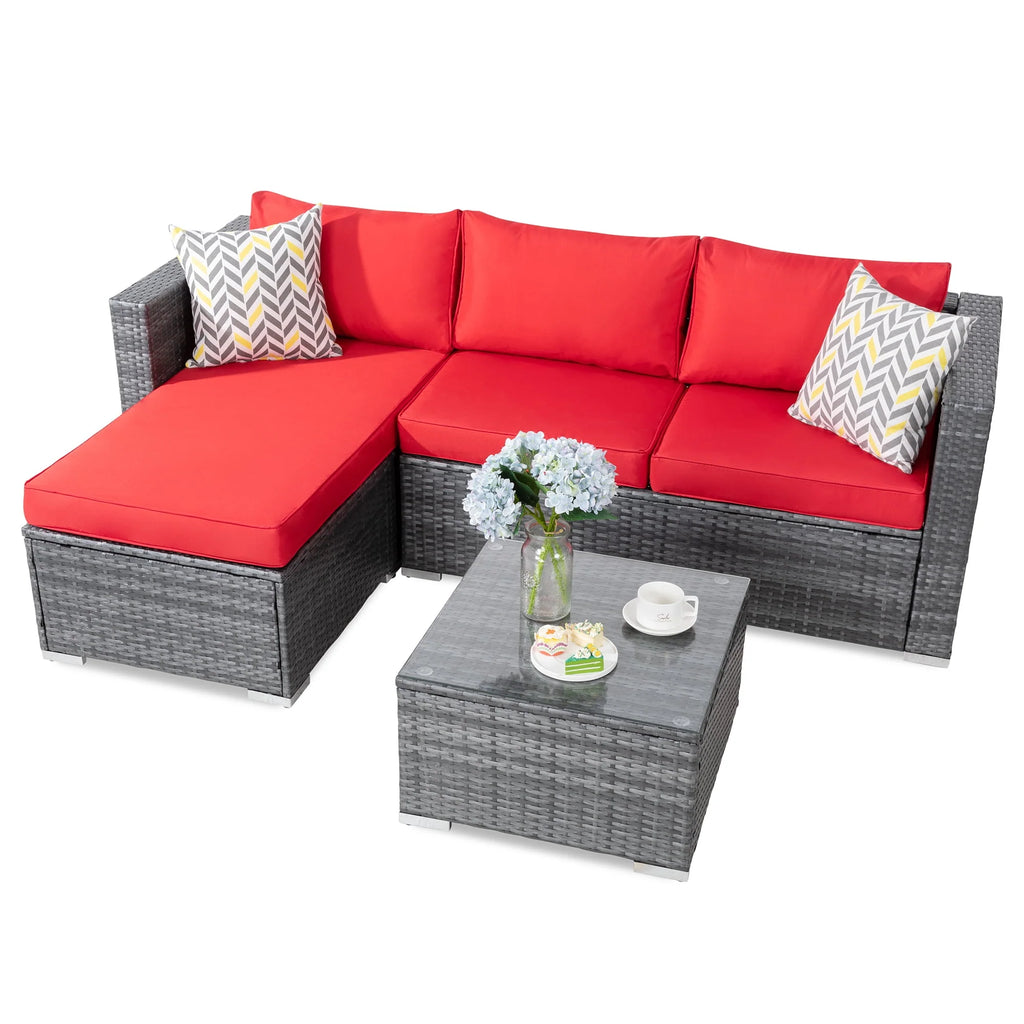 3 Piece Aegean Blue Outdoor Sectional Sofa Set W77813