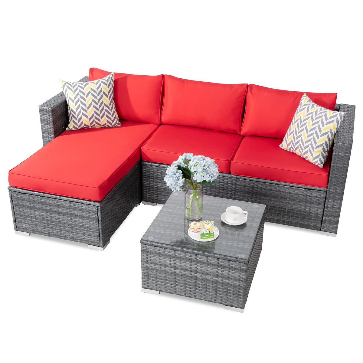 3 Piece Aegean Blue Outdoor Sectional Sofa Set W77813