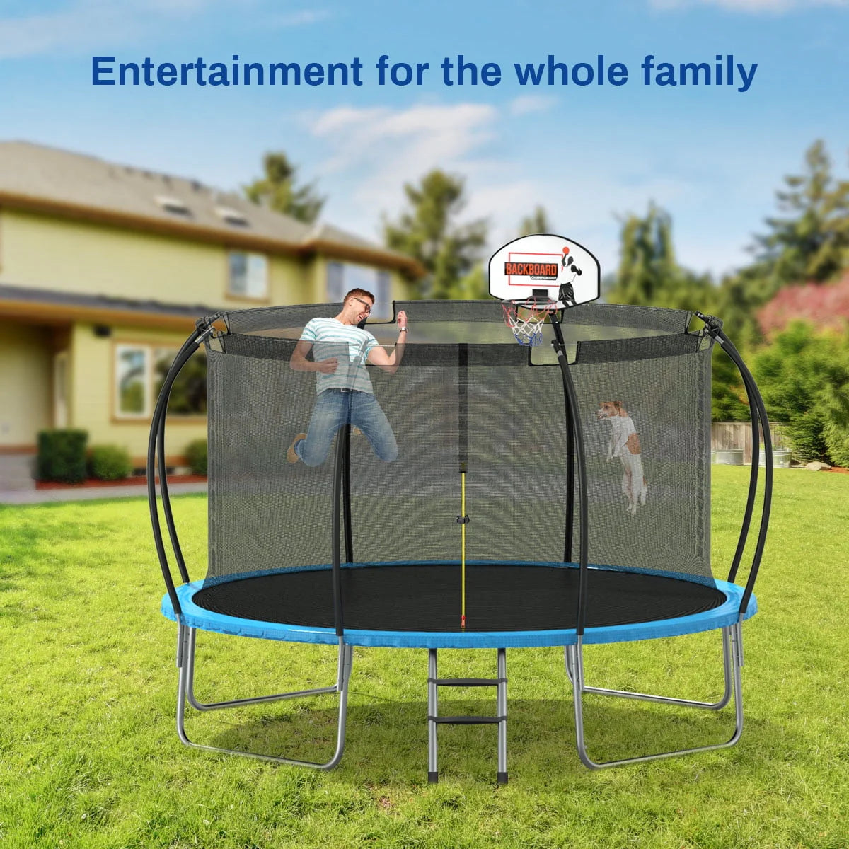 12 ft Trampoline with Enclosure and Basketball Hoop E5418