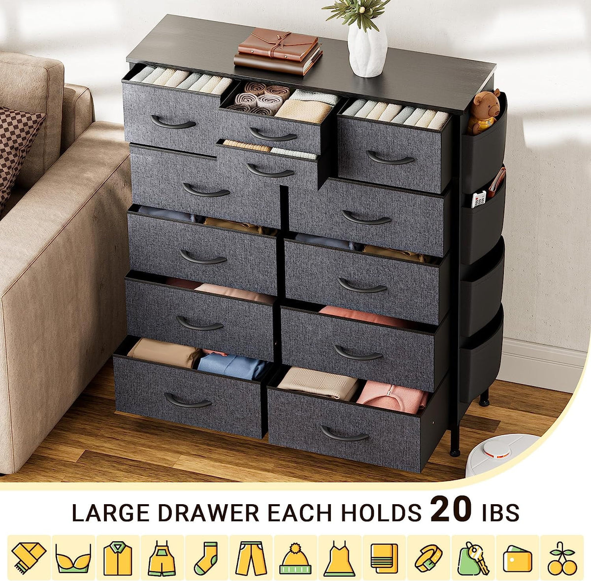 Rustic Brown 12 Drawer Fabric Dresser I313301