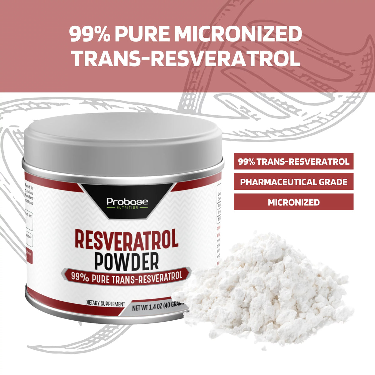 Micronized Trans-Resveratrol Powder 1000mg 40g C2666