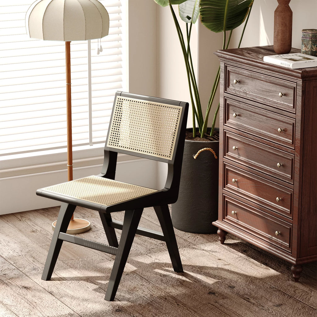 Rattan Wood Chairs Set of 2, Black R663549