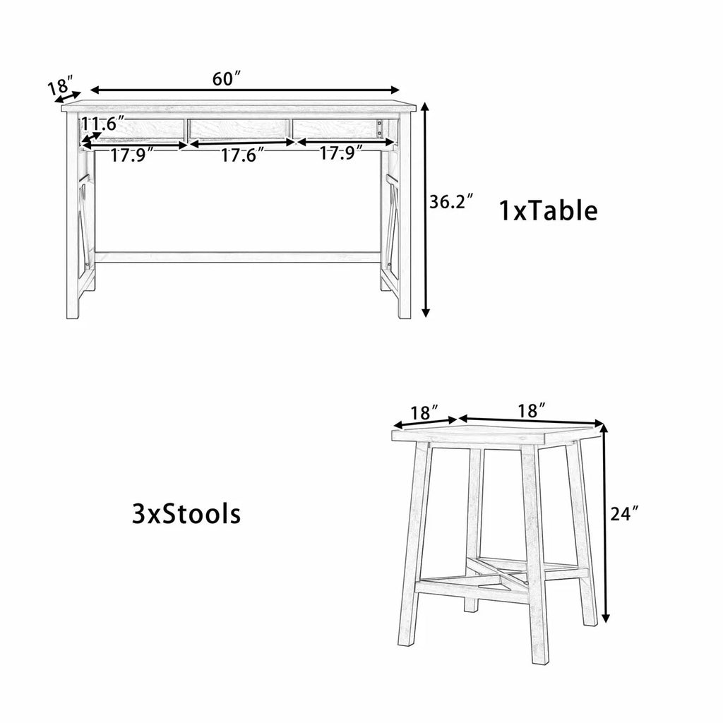 60" Console Kitchen Table Set with 3 Stools A25926