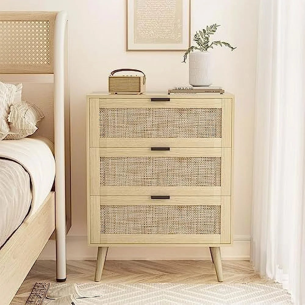 3 Drawer Rattan Dresser with Solid Wood Legs I433396