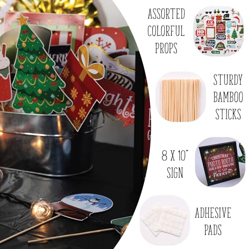 Christmas Photo Booth Props 41-pc Kit with Sign, Adhesive Pads, Sticks L22621