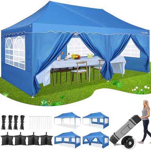 10x20 Pop Up Canopy Tent with 6 Sidewalls, Wheeled Bag & 4 Sandbags, White K4315