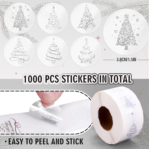 1000Pcs Clear Christmas Stickers Roll Gold Foil Self-Adhesive Label Decals C20527