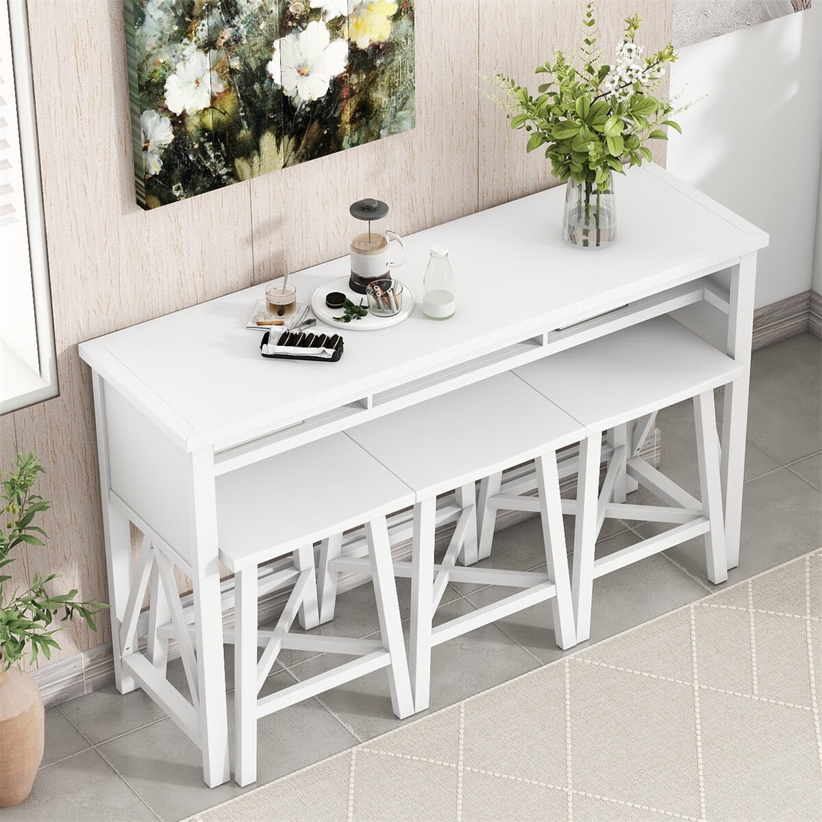 60" Console Kitchen Table Set with 3 Stools A25926