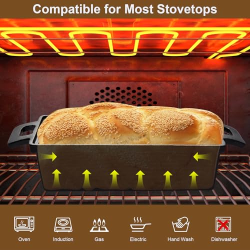 2 in 1 Cast Iron Bread Pan with Lid 9×5 Inch Loaf Pan Set G60694