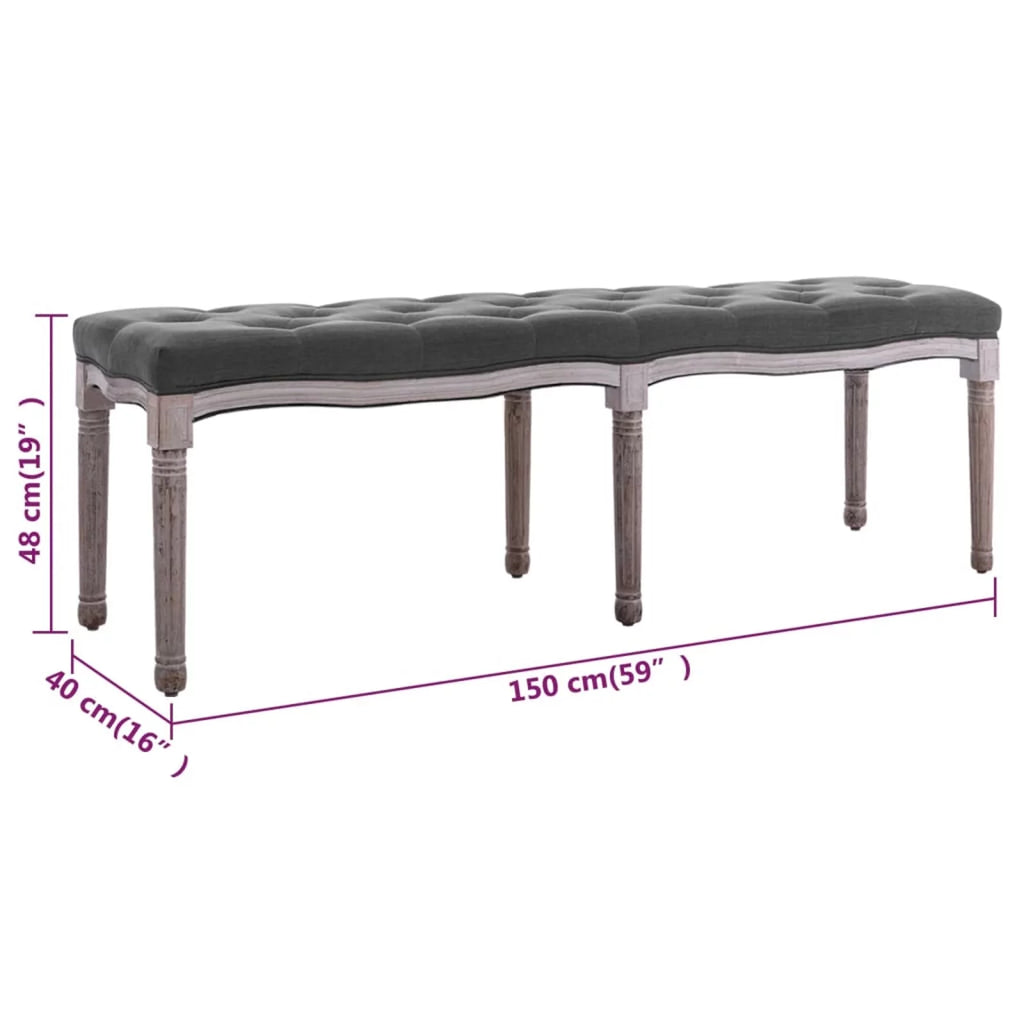 Linen Upholstery Padded Seat Wooden Frame Bench I23098
