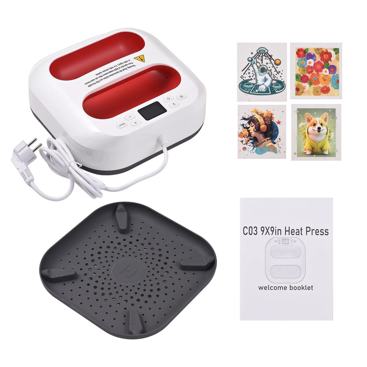 Handheld Heat Press Machine 9''x9'' Adjustable Temperature and Timer Y821074