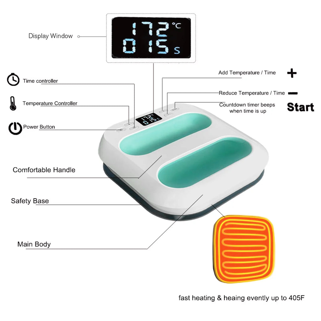Handheld Heat Press Machine 9''x9'' Adjustable Temperature and Timer Y821074