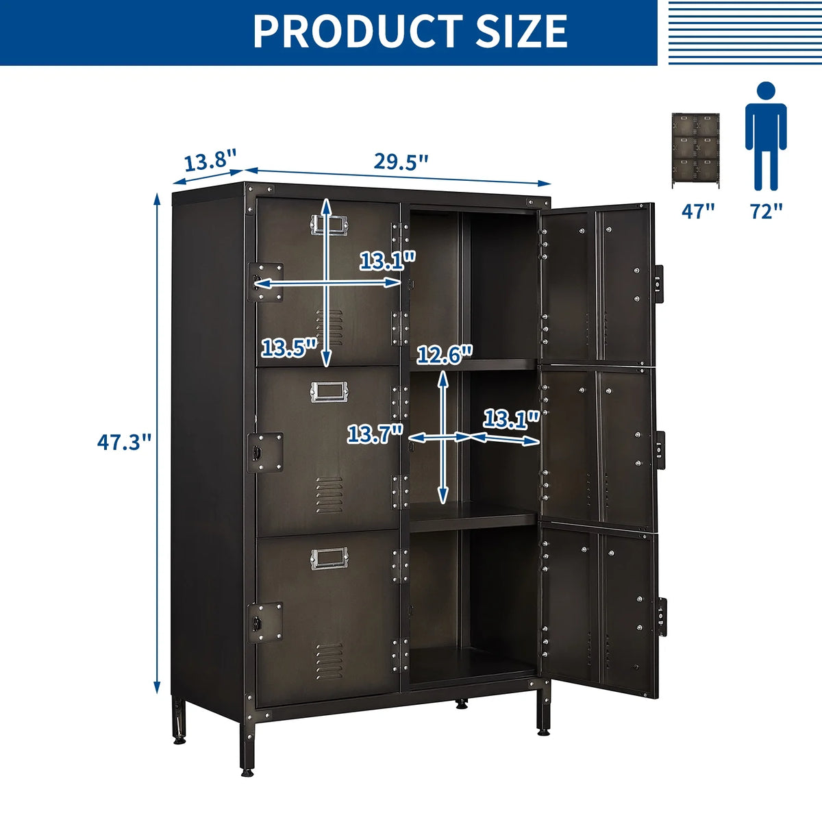 Metal Locker Steel Storage Cabinet with 2 Shelf M51407