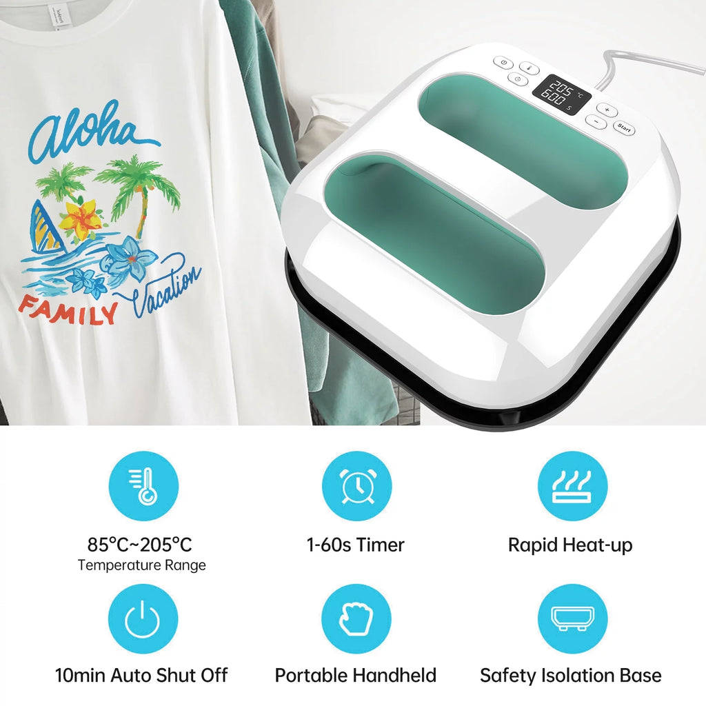 Handheld Heat Press Machine 9''x9'' Adjustable Temperature and Timer Y821074