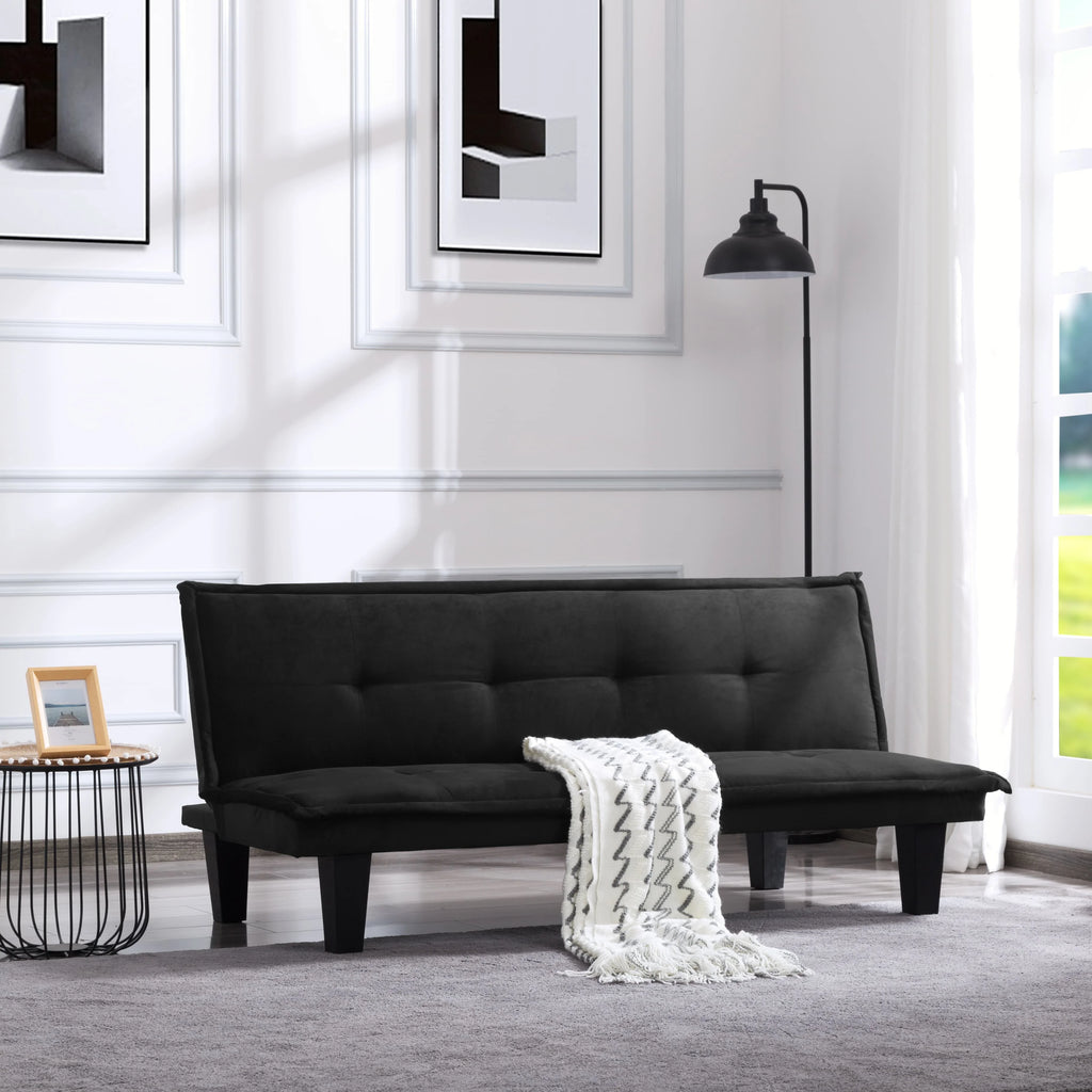 63.8 inch Black Faux Suede Convertible Futon Sofa Bed J933