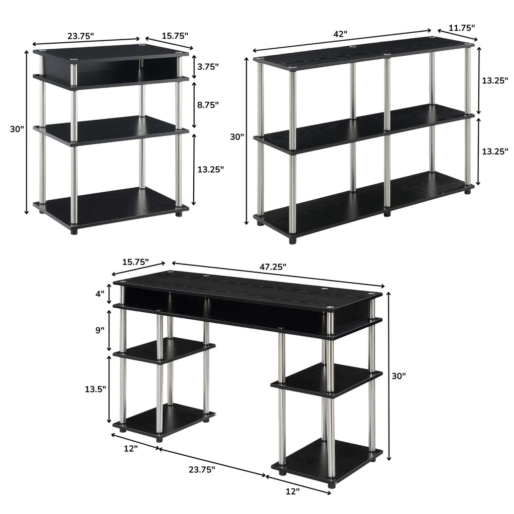 Black Desk with Printer Stand and Console Table Set V968