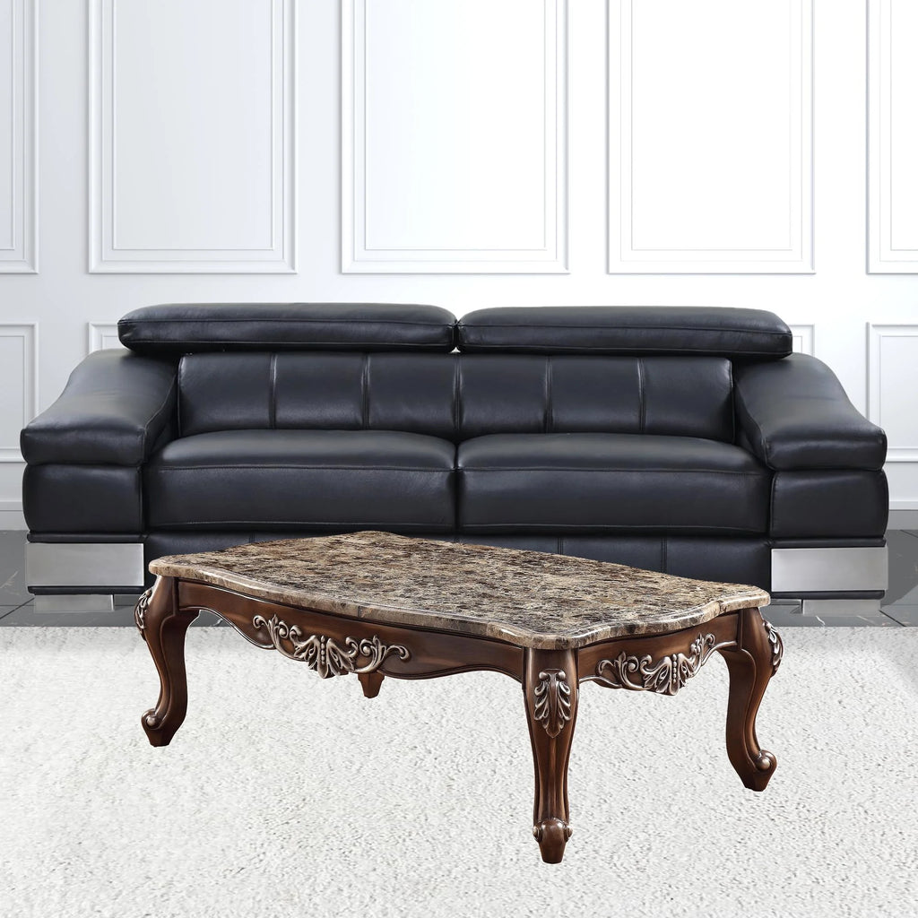 Antique Oak Brown Faux Marble Rectangular Coffee Table F487021