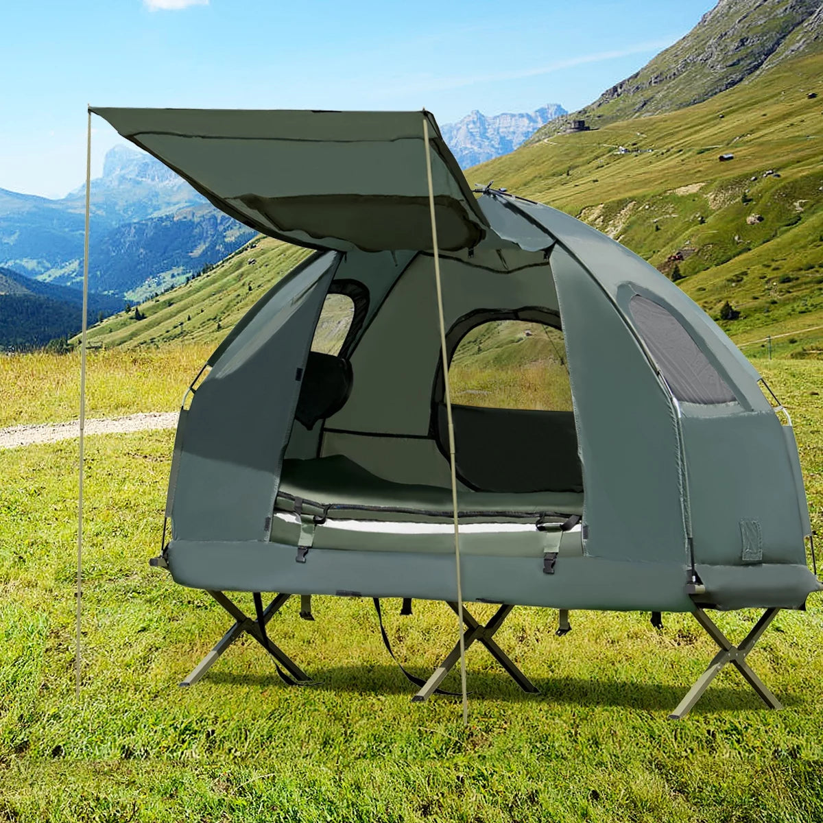 Folding Camping Tent Cot with Sleeping Bag & Air Mattress A178