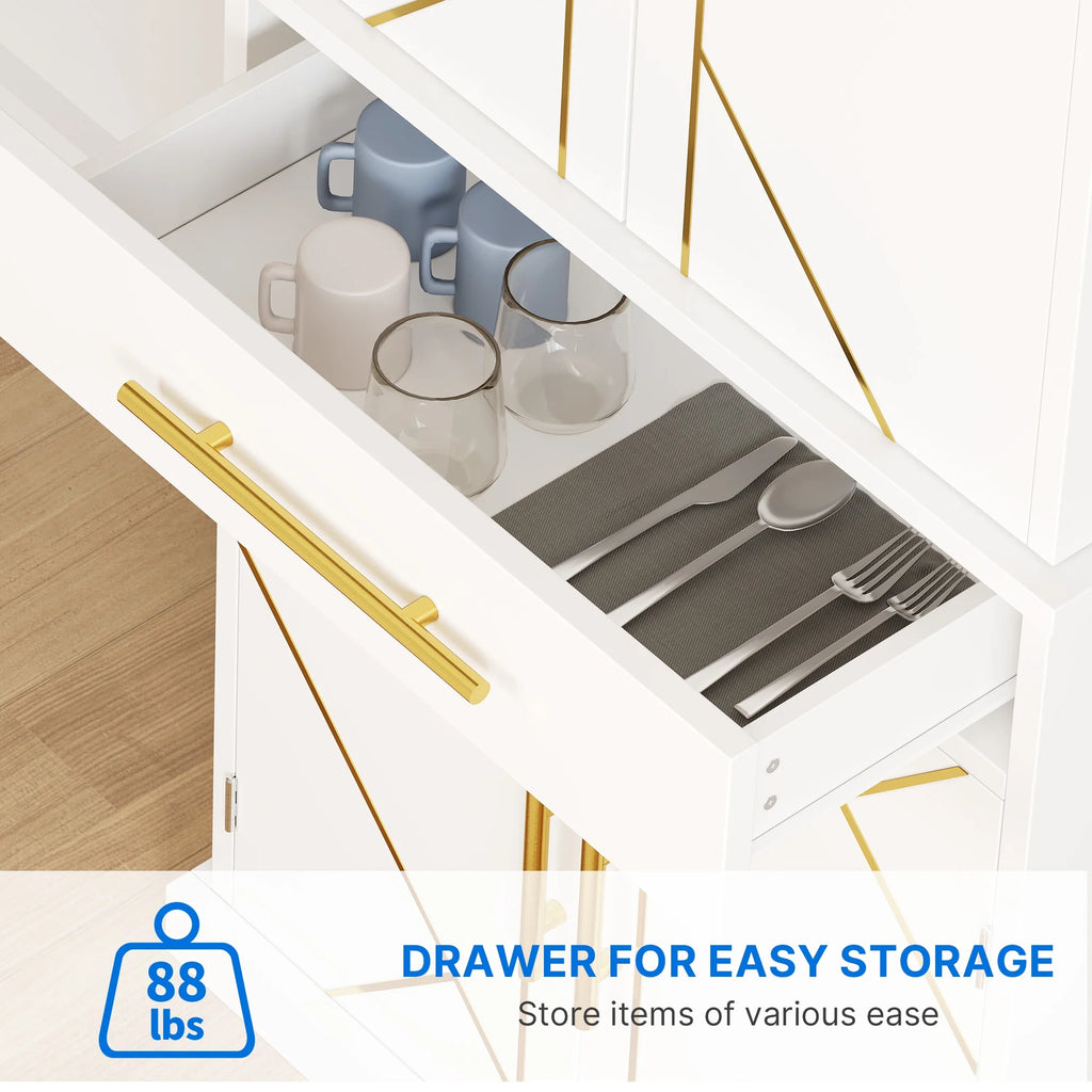 White 4 Door Freestanding Kitchen Pantry Storage Cabinet with Drawer and Adjustable Shelf C721231