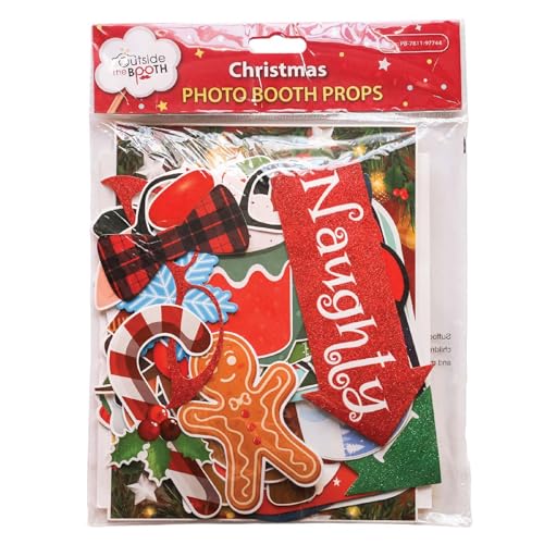 Christmas Photo Booth Props 41-pc Kit with Sign, Adhesive Pads, Sticks L22621