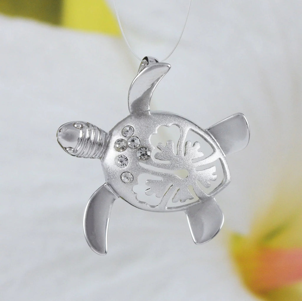 Sterling Silver Turtle Hibiscus Earring and Necklace K365259