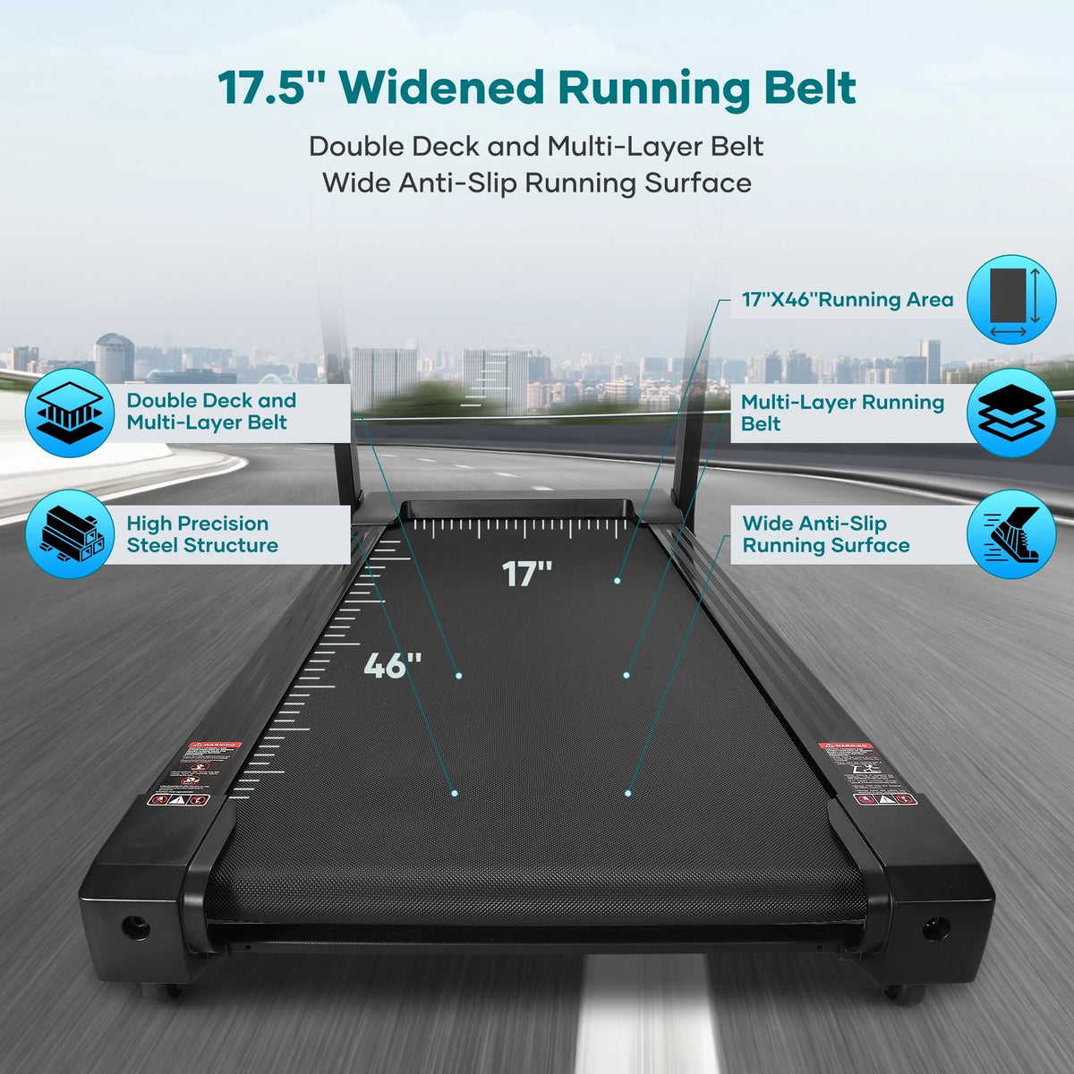 17 Wide Electric Folding Treadmill with Auto Incline T969