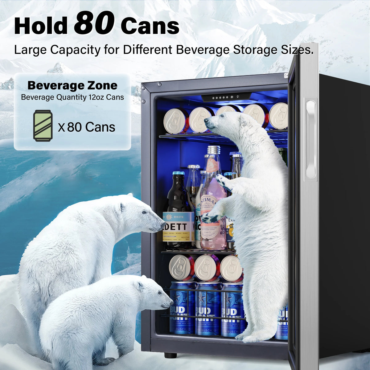 77-80 Can Mini Beverage Cooler with Glass Door F175481
