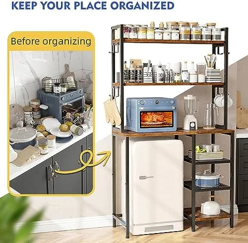 6-Tier Bakers Rack Microwave Stand with Cabinet Z4705
