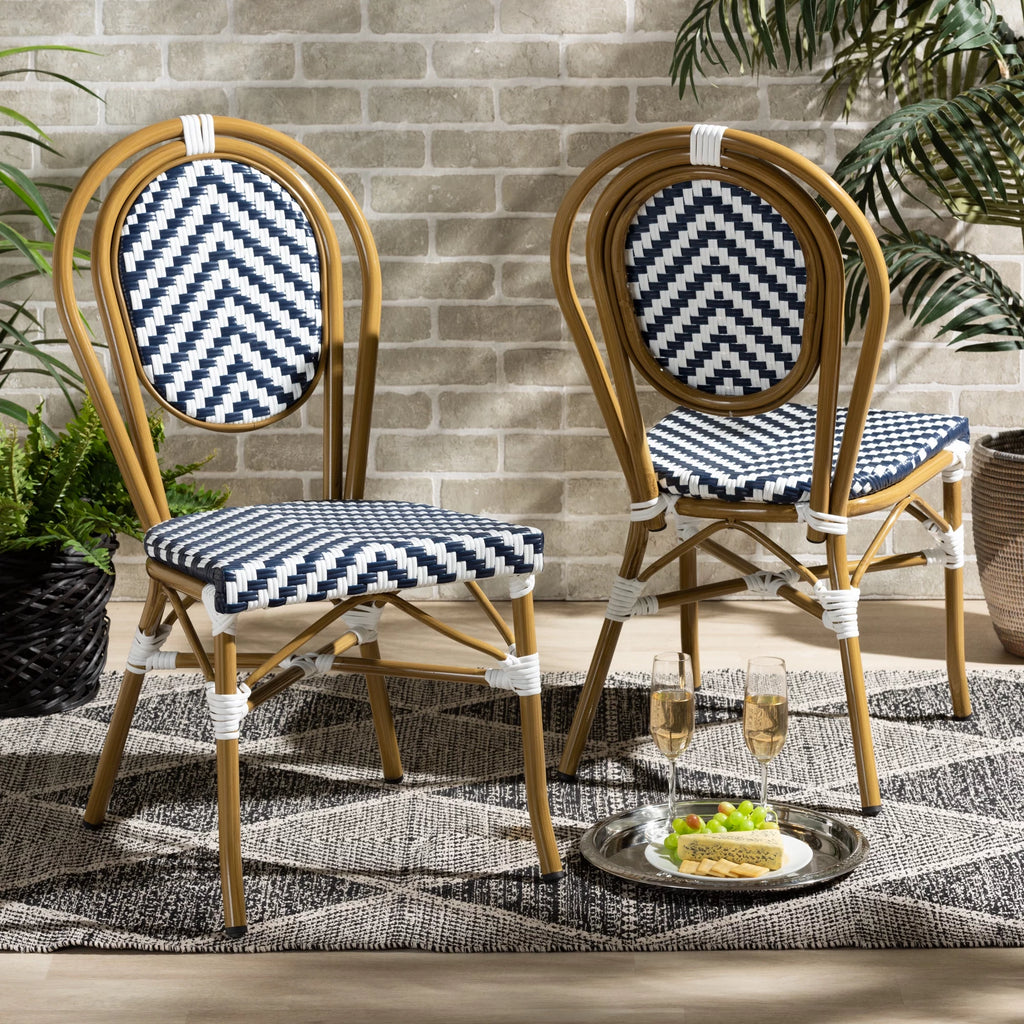 Blue and White Wicker Stacking Dining Chair Set of 2 G689191