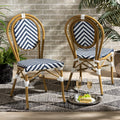 Blue and White Wicker Stacking Dining Chair Set of 2 G689191