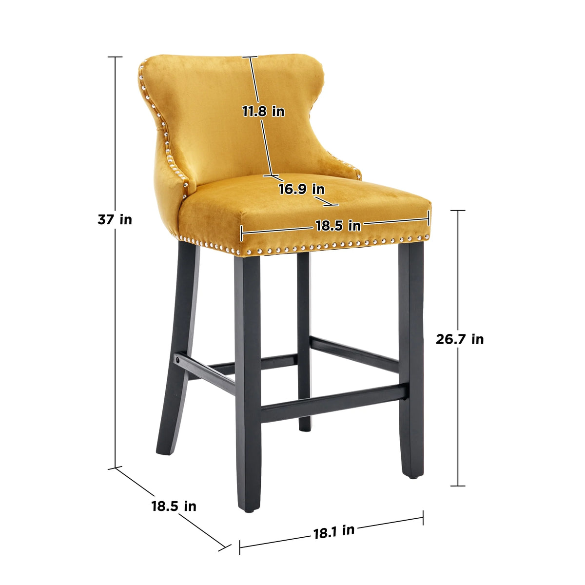 Velvet Wing-Back Upholstered Bar Stools Set of 2 with Solid Wood Legs U83451