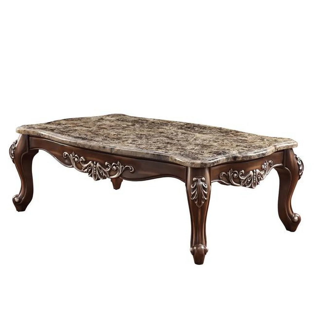 Antique Oak Brown Faux Marble Rectangular Coffee Table F487021