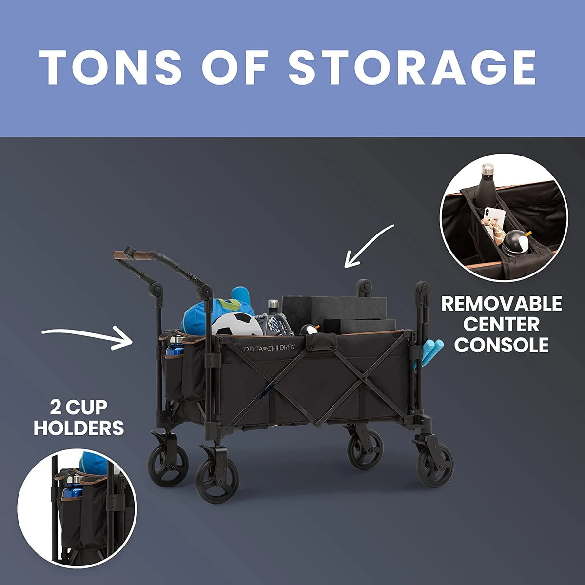 Black Stroller Wagon for 2 Kids with Canopy F8786