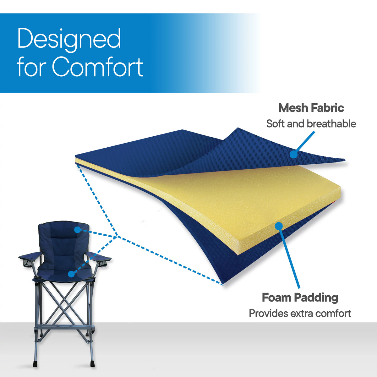 Extra Tall Blue Folding Chair with Footrest and Carrying Bag X194839