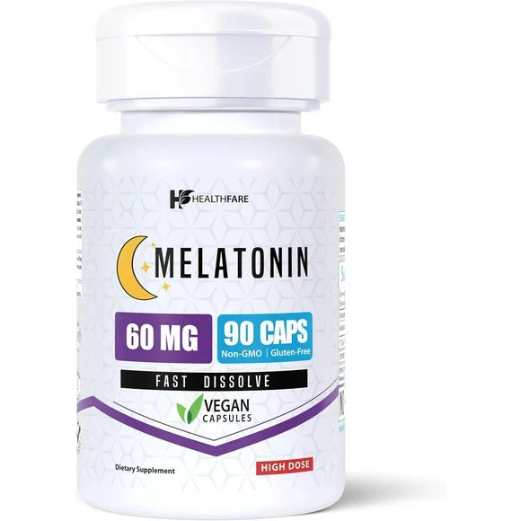 Melatonin 60mg 90 Veg Capsules Gluten-Free Non-GMO Unflavored R243