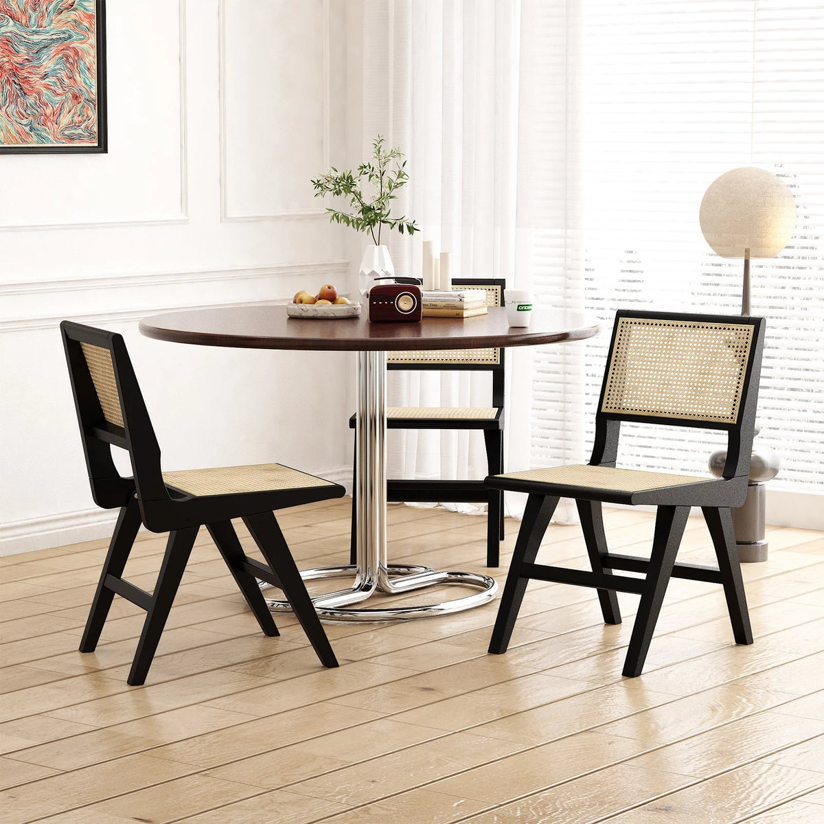 Rattan Wood Chairs Set of 2, Black R663549