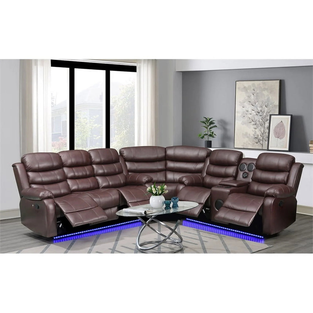 Brown Faux Leather Reclining Sectional F977