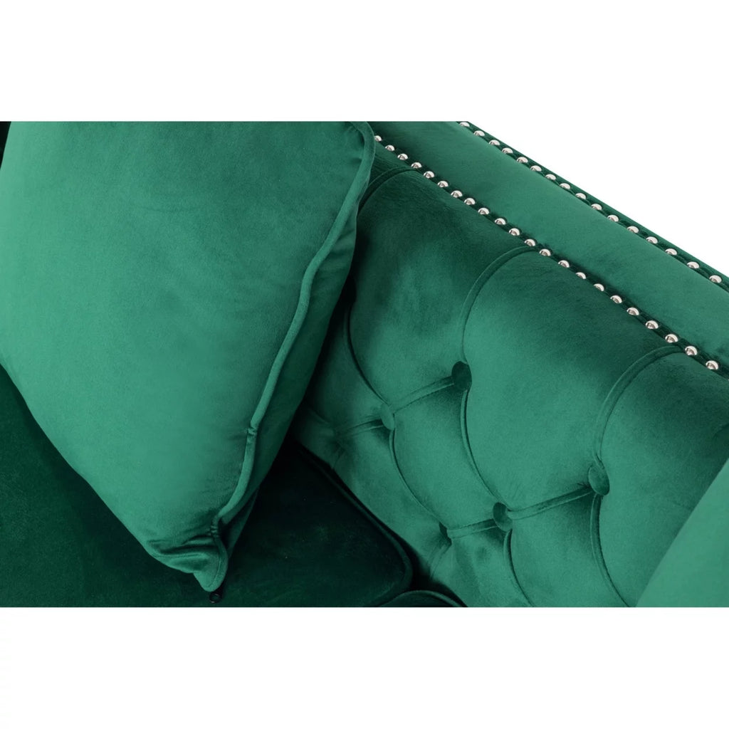68 Inch Green Velvet Chaise Sofa with Nailhead Trim and Tufting Q33838